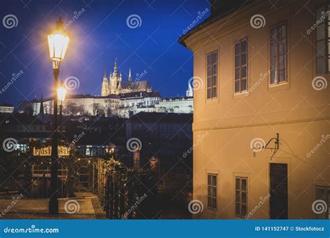 Prague castle at night stock image. Image of landscape - 141152747