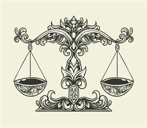 illustration vector antique libra scales ornament monochrome style ...