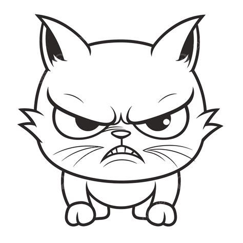 An Angry Cat Drawing In Black And White With Angry Expression Vector ...