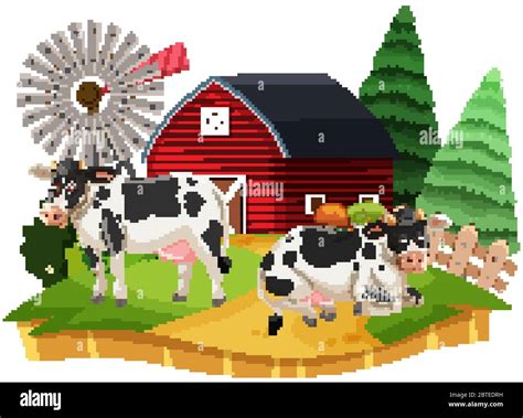 Cow farm cartoon character on white background illustration Stock ...