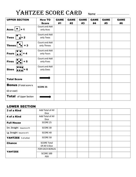 Free Printable Yahtzee Score Card Sheets PDF Templates