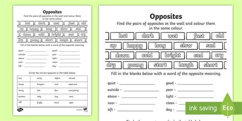 Matching Opposites Worksheet (teacher made)