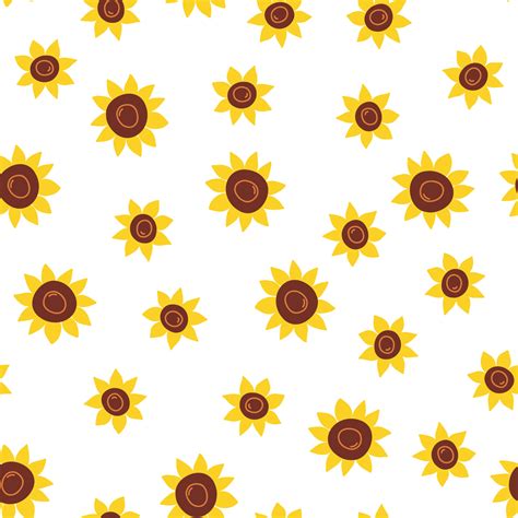 Botanical floral seamless pattern with cartoon flat sunflower on white ...