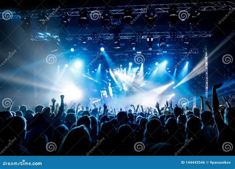 A Lot of Hands, Crowd on Concert, Blue Light Stock Photo - Image of ...