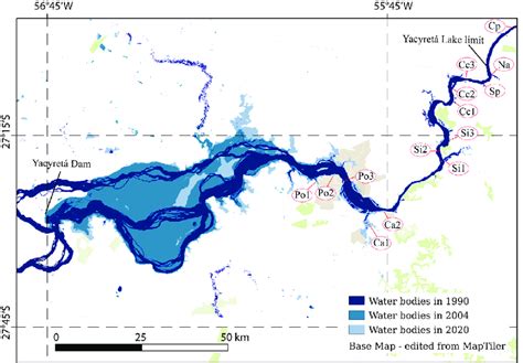 Map of the Paraná River calculated from the standard difference water ...