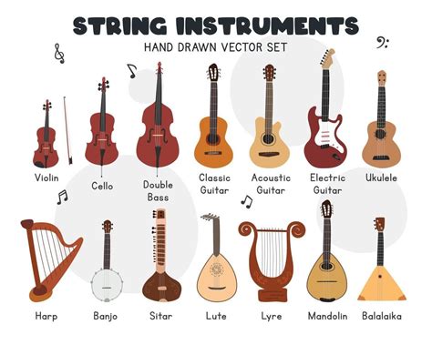 String instruments vector set. Simple cute violin, cello, double bass ...