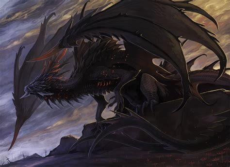 Black dragon illustration, dragon, wings, rock, claws HD wallpaper ...