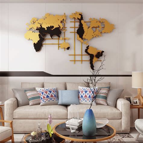 Black & Gold Metal World Map Wall Art Metal Map Wall Decor | Interior ...