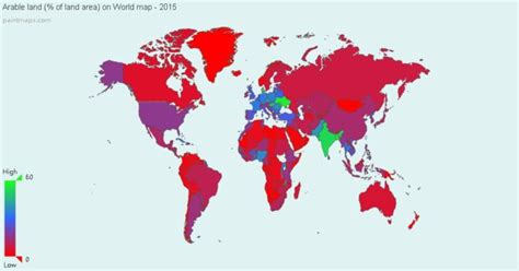 Map : Arable land (% of land area) (World) - Infographic.tv - Number ...