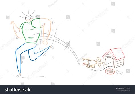 Muscular Man Scared Small Dog Running Stock Vector (Royalty Free ...