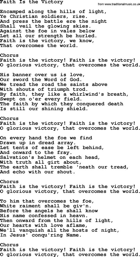 Baptist Hymnal, Christian Song: Faith Is The Victory- lyrics with PDF ...