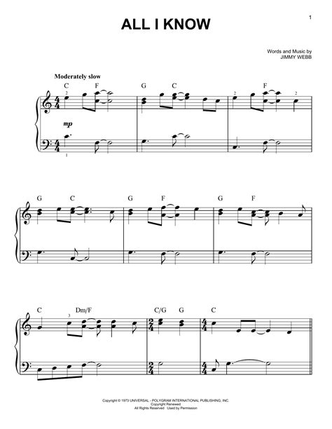 Art Garfunkel "All I Know" Sheet Music Notes | Download Printable PDF ...