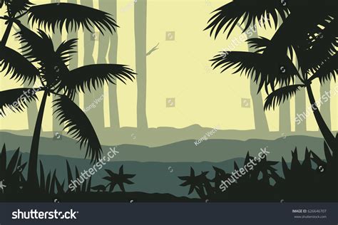 Silhouette Jungle Tree Scenery Stock Vector (Royalty Free) 626646707 ...