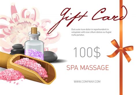 Free Vector | Gift card, spa massage lettering and salt in scoop. spa ...