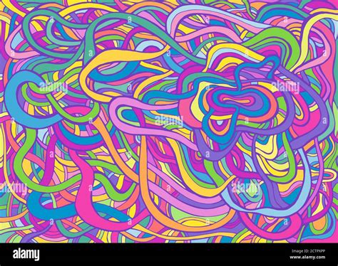 Multicolor psychedelic crazy abstract swirl line art, pastel neon color ...