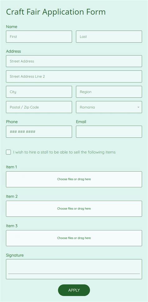 Craft Fair Application Form Template | 123 Form Builder