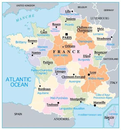 France Region and City Map | France map, France travel, Weather in france