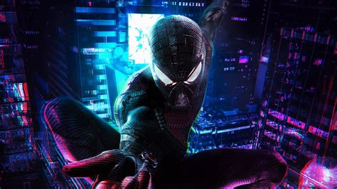 Spider-Man, Marvel Comics, digital art, cyan, pink, purple, dark HD ...