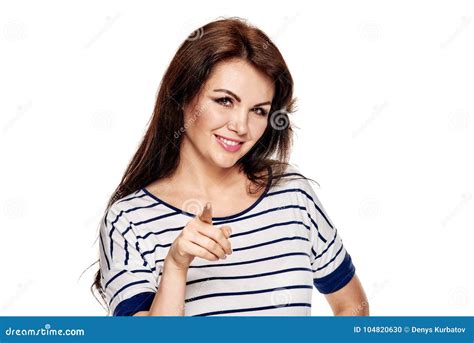 Smiling woman flirting stock photo. Image of finger - 104820630