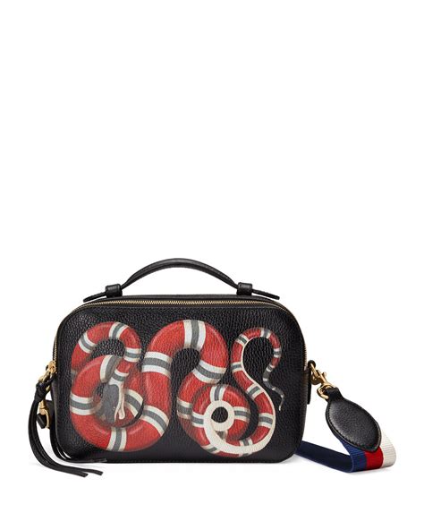 Gucci Snake-Print Leather Shoulder Bag, Black Pattern