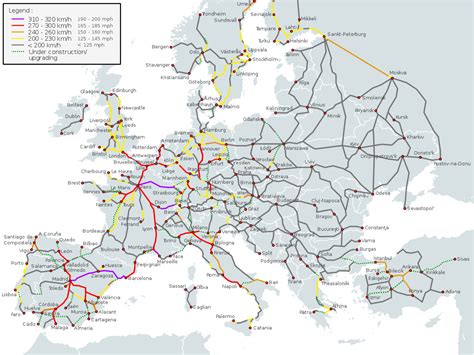 High-Speed Rail Map of Europe and its designated speeds [1280 × 960] (x ...