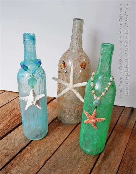 Wine Bottle Crafts: textured beach wine bottles