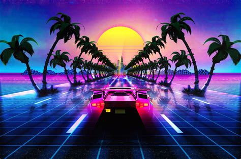 Retrowave Tree Sunset Wallpapers - Wallpaper Cave