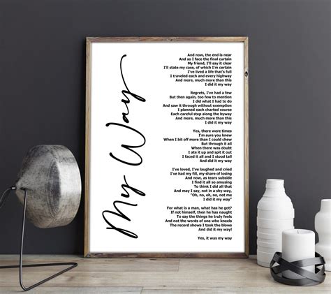 My Way Lyric Art White Lyrics song print | Etsy