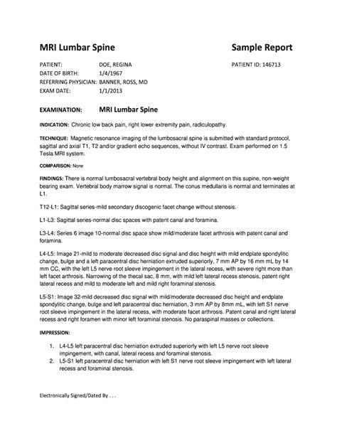 Mri Lumbar Spine Report Sample - Fill Online, Printable, Fillable ...