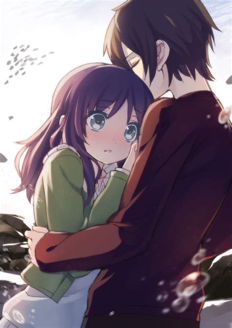 anime boy and girl hugging wallpaper