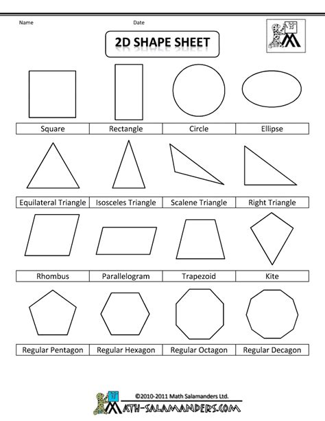 Printable Shapes 2D and 3D | Shapes worksheets, Geometry worksheets ...