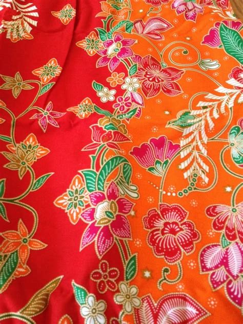 2 Yards Malaysian Batik Fabric Red Orange Floral Textile