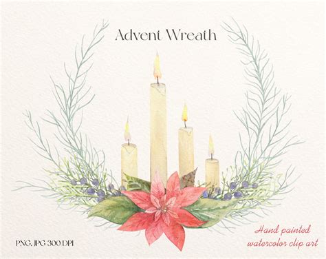 Winter Advent Christmas Wreath Clipart Greenery PNG Candles Bouquet ...