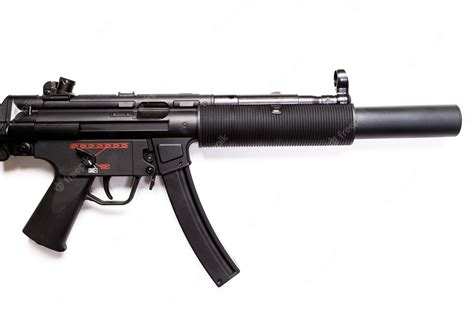 Premium Photo | Submachine gun mp5 with silencer isolated