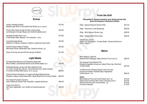 Quench Restaurant & Bar menù, Blenheim - Menu | Sluurpy