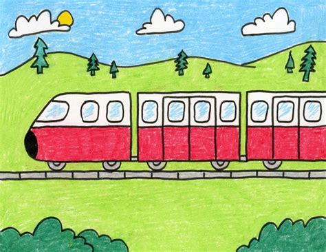 How to Draw a Train · Art Projects for Kids Scenery Drawing For Kids ...