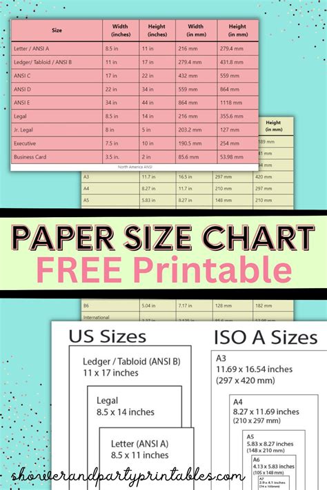 Printable Paper Size Chart (FREE!) - Shower and Party Printables