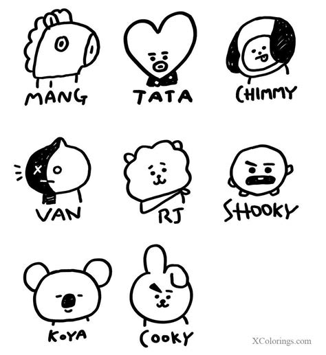 Bt21 Coloring Pages Characters with Name - XColorings.com