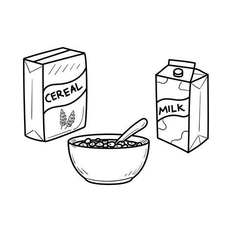 Bowl of cereal with milk vector illustration in doodle drawing style ...