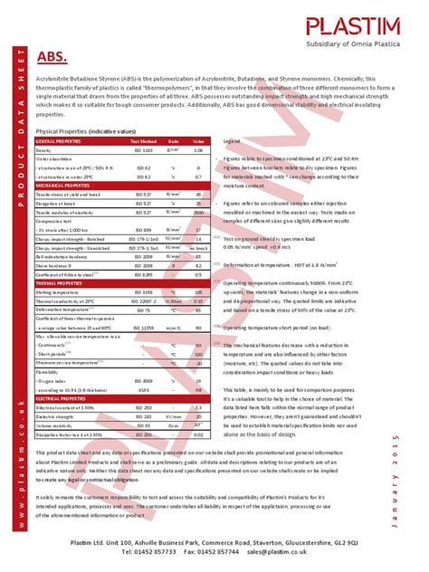 Technical Data Sheet (ABS) - Plastim | PDF | Strength Of Materials ...