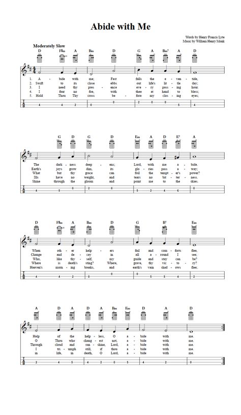 Abide with Me: Chords, Sheet Music and Tab for Mandolin with Lyrics