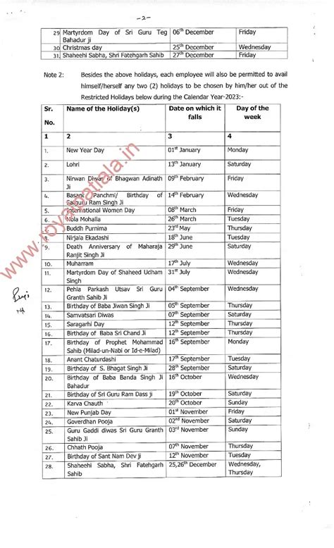 Punjab govt releases 2024 holidays list - Royal Patiala