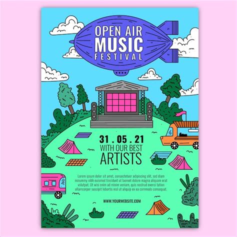 Free Vector | Open air music festival event poster design