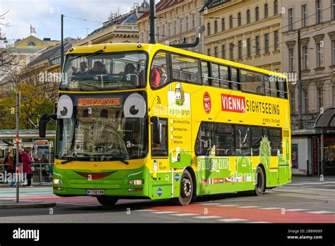 VIENNA, AUSTRIA - NOVEMBER 2019: Double deck tourist bus operated by ...