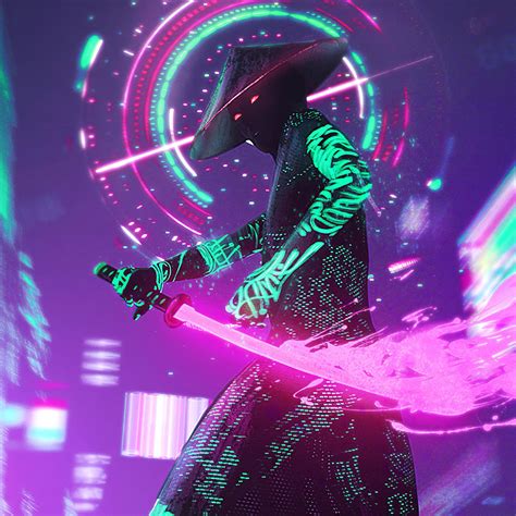 Neon Samurai Cyberpunk (2048x2048) Resolution Wallpaper Hd Wallpapers ...