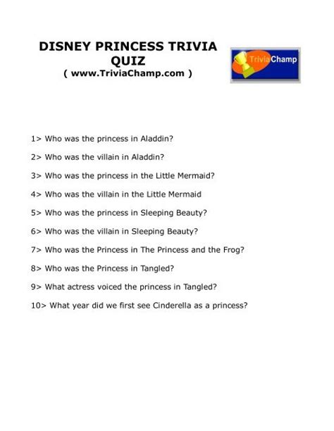 DISNEY PRINCESS TRIVIA QUIZ - Trivia Champ