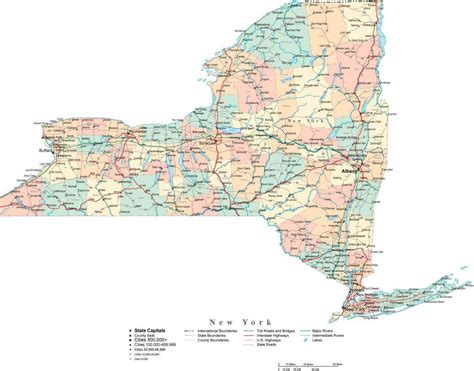 New York State Digital Vector Map with Counties, Major Cities, Roads ...