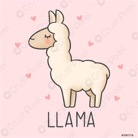 Cute llama cartoon hand drawn style - stock vector 1091716 | Crushpixel