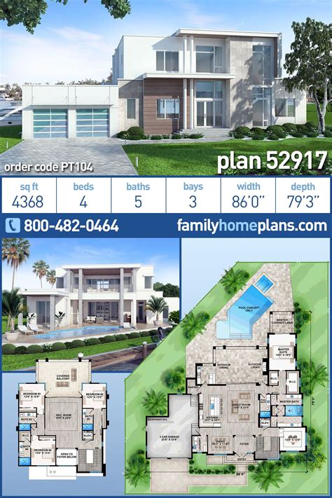 Plan 52917 | Modern Style with 4 Bed, 5 Bath, 3 Car Garage | Modern ...