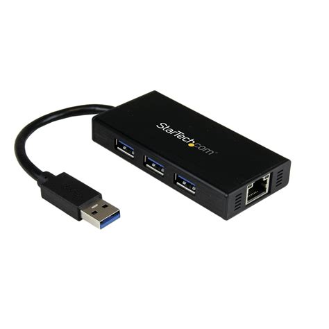 StarTech.com 3-Port Portable USB 3.0 Hub plus Gigabit Ethernet ...